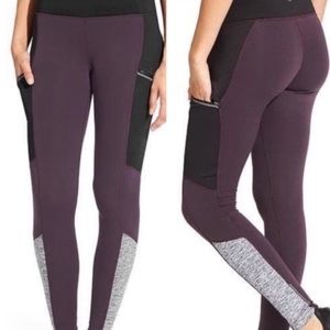 Athleta Burgundy Colorblock Polartec Fleece Lined leggings